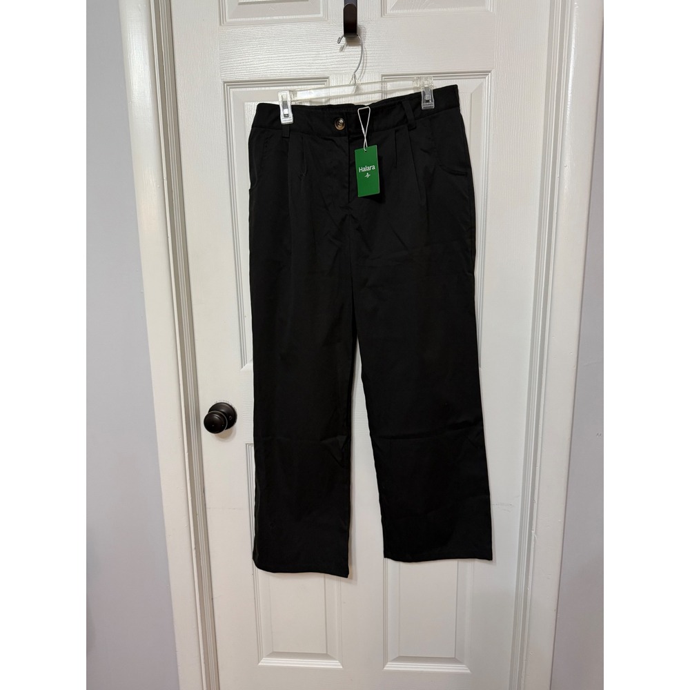 Halara Black Wide Leg High Waisted Pleated Trousers Pants‎ Womens Large NWT